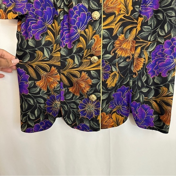 90s Vintage Ultra Dress Women's Floral Blouse Top in Black Purple Orange sz 8 - Picture 9 of 11